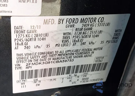 2012 Ford Edge Se from USA, damaged, VIN 2FMDK3G91CBA59753